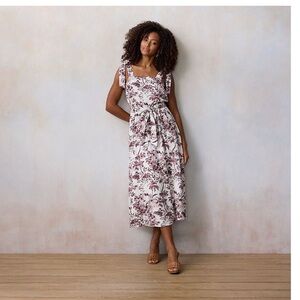 NWT LC Lauren Conrad Tropical  Midi Dress Sz XL $70 cream & Plum
